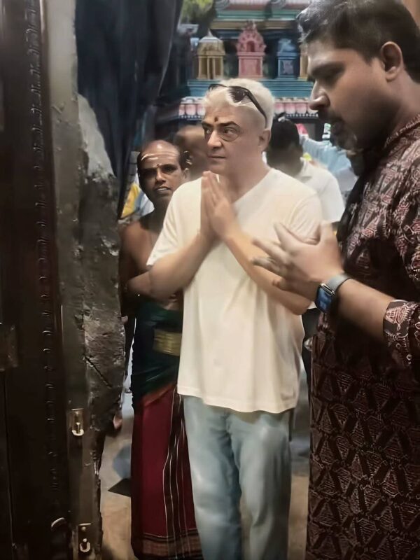 Ajith Kumar Simple Lifestyle: Star Chooses Humility Over Fame, Stands in Temple Queue Close-up of Ajith Kumar humbly interacting with fans in Tirupati