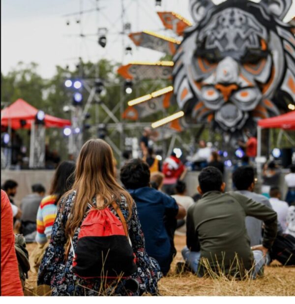 Upcycled art installation at the festival venue