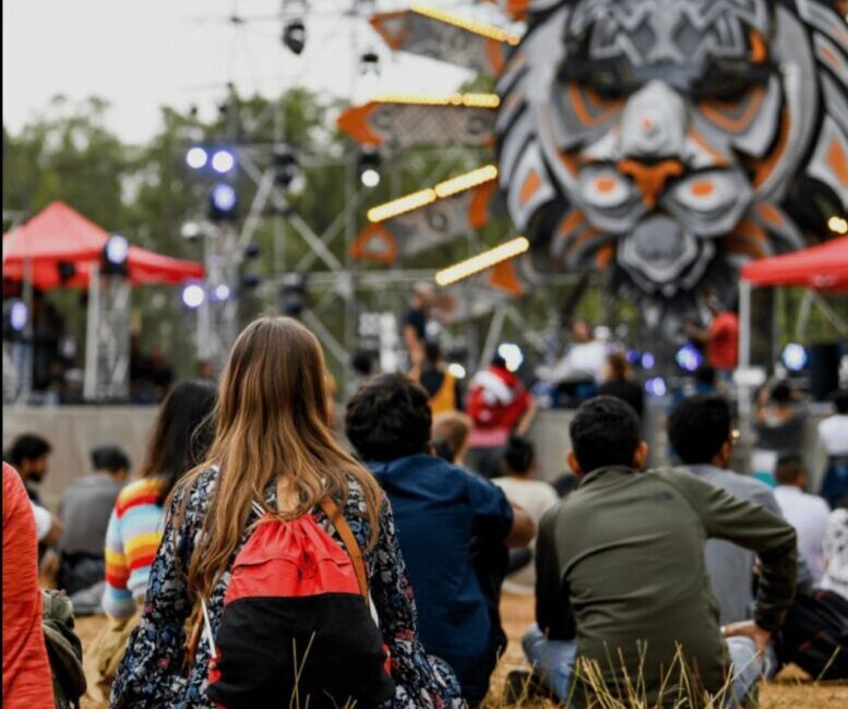 Upcycled art installation at the festival venue