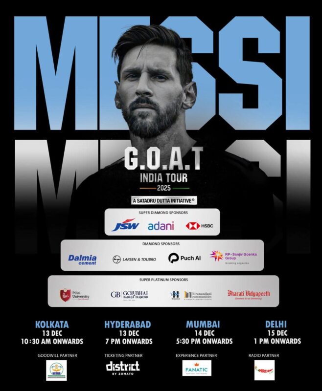 Crowd of fans wearing Argentina jerseys during Messi's India visit