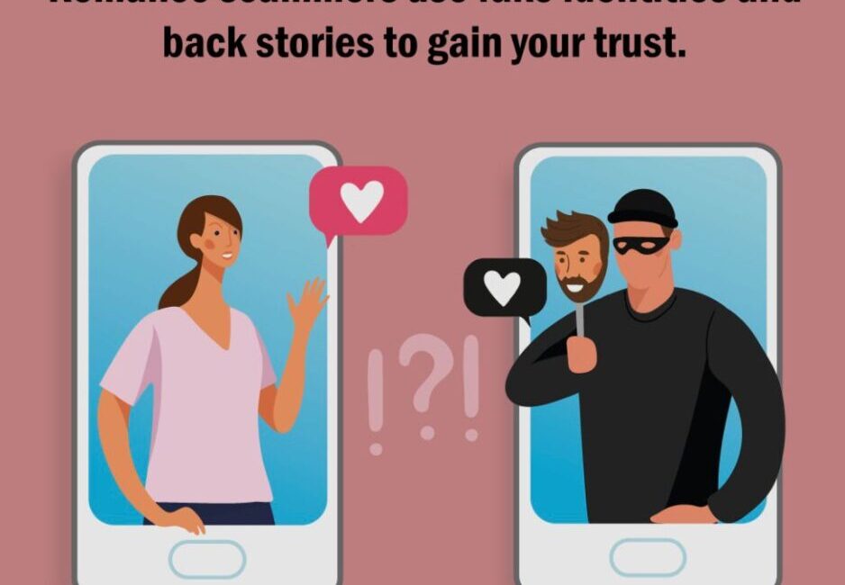 Smartphone screen showing a dating app interface with a fake profile