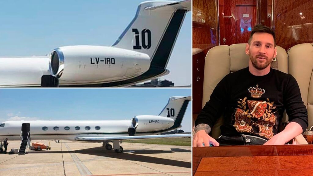 Lionel Messi Private Jet Gulfstream V: A $15 Million Symbol of Speed, Comfort & Privacy Exterior of Lionel Messi's Gulfstream V private jet on tarmac