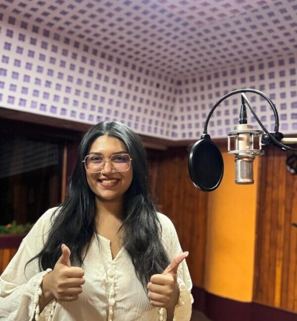 Sanvi Sudeep Makes Her Debut as a Singer with Masth Malaika Sanvi Sudeep recording Masth Malaika in the studio
