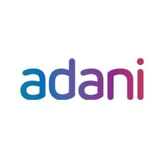 Adani Group logo superimposed over a map of India highlighting its current and future airport network.