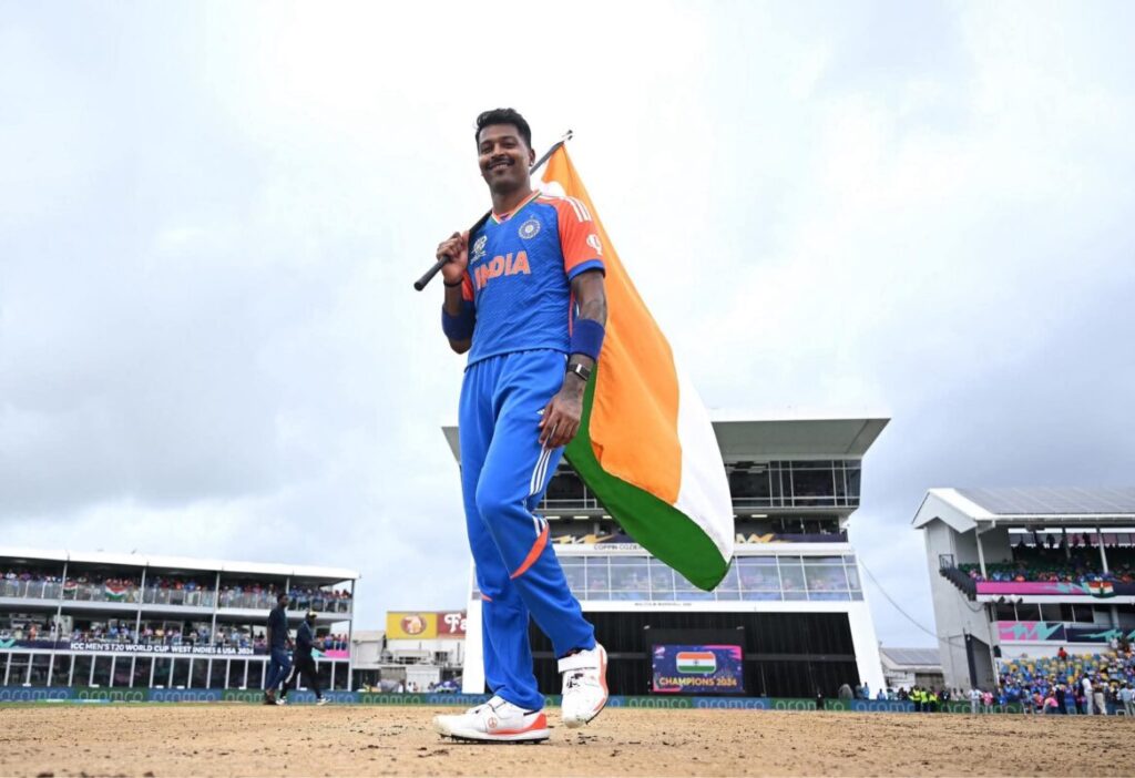 Hardik Pandya: India’s T20 Game-Changer Hardik Pandya in Team India T20 kit, focused during a match.