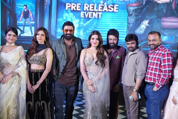 Producer T.G. Vishwa Prasad speaking about the film's global vision at the pre-release event.