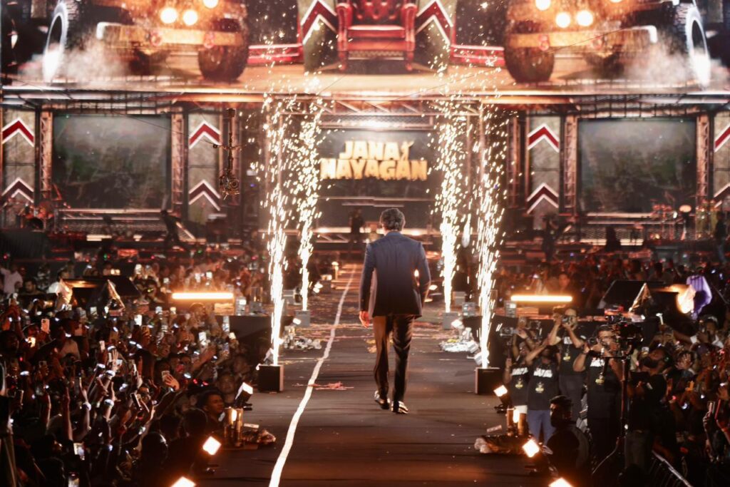 Jananayagan Audio Launch Malaysia Enters History Books with Record Crowd Actress Mamitha Baiju performing a dance dedication at the audio launch.