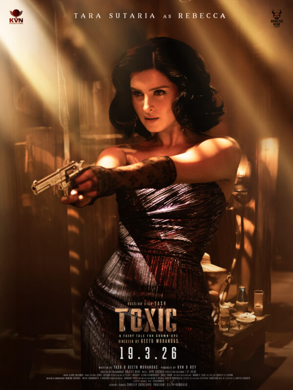 Tara Sutaria Rebecca Toxic First Look Unveils a Powerful New Character A detailed shot of the prop gun and costume details from the Rebecca first look.