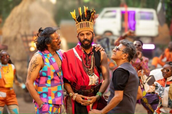 45 Film Afro Tapaang Song Integrated into Climax Following Fan Demand Shivarajkumar, Upendra, and Raj B. Shetty in a promotional poster for the song Afro Tapaang.