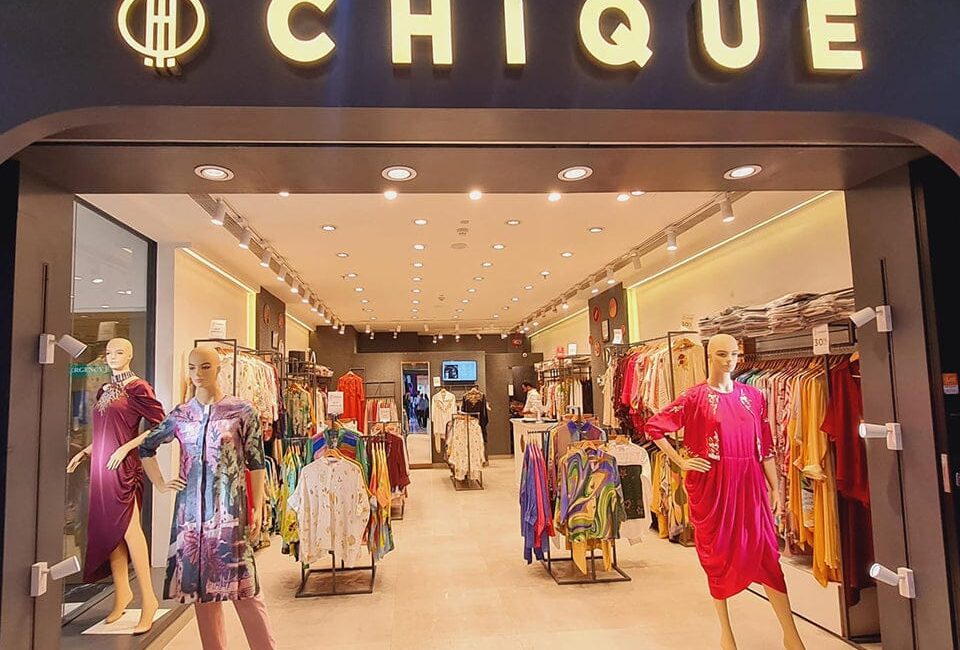The brand logo and storefront of Chique's first South India outlet in Bengaluru.