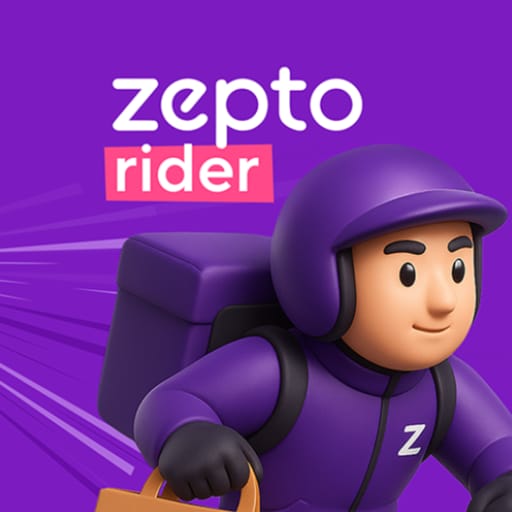 The Zepto app logo on a smartphone screen with a stock market graph in the background.