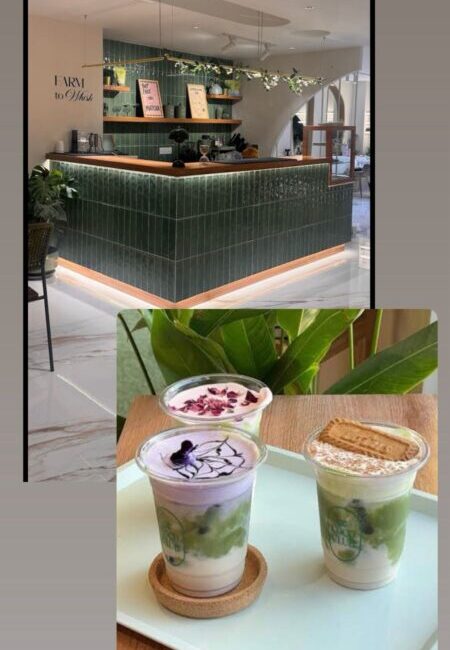 A beautifully presented matcha latte with artistic foam art at The Coco Club.