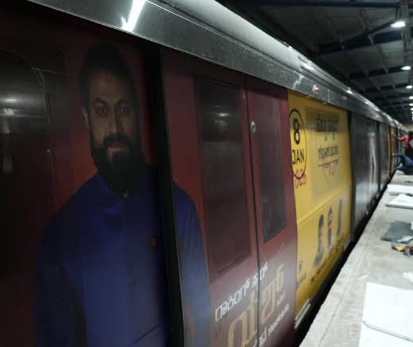 Yash Metro Train Birthday Billboard Rolls Through Bengaluru as Unique Tribute A video screenshot showing the metro train wrap being applied, shared on social media.